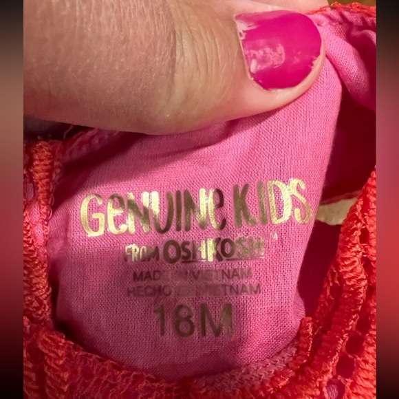 NWT Pink Lace Ruffle-Sleeve Dress 18 Months Osh Kosh’s Genuine Kid, Barbie pink - Picture 10 of 10